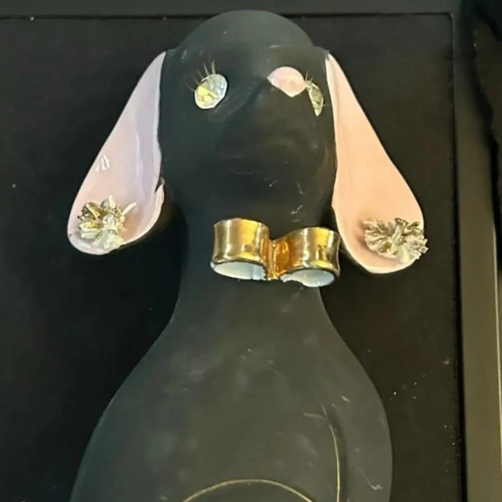 c1950s Dog Bank Matte Black MCM Lefton Japan Spaghetti Ears